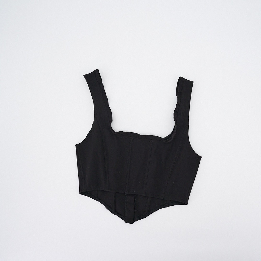 Forever 21 Black Corset Top Boned Hook-and-Eye Ruffle Trim